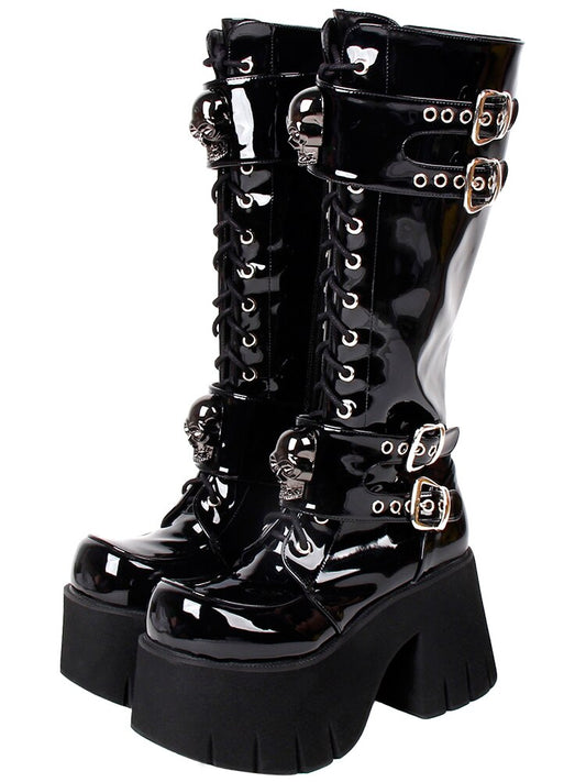 女性用バイク用クールパンクブーツウェッジプラットフォームシューズ