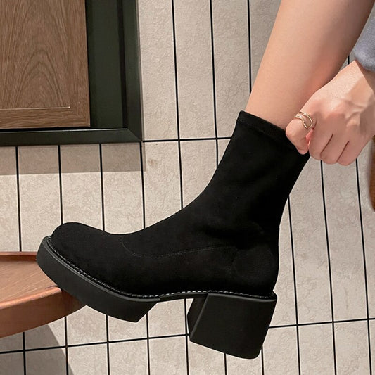 Women's Stretch Ankle Boots Round Toe