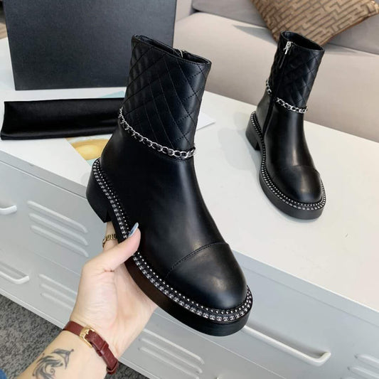 女性用乗馬冬本革プラットフォームショートブーツ