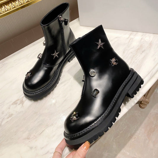 レディース プラットフォーム アンクルブーツ クリスタル ラウンドトゥ