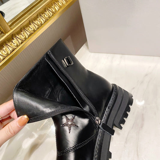 レディース プラットフォーム アンクルブーツ クリスタル ラウンドトゥ