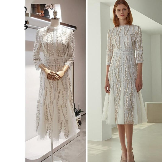 Vogue Flower Embroidery Short Party Dinner Dresses