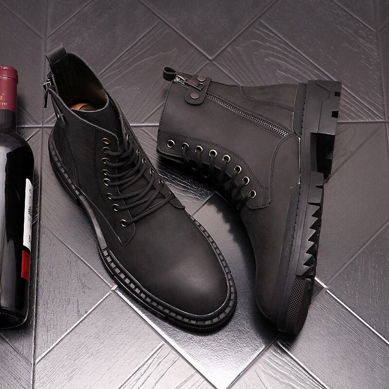 メンズ レジャー プラットフォーム ブーツ 牛革
