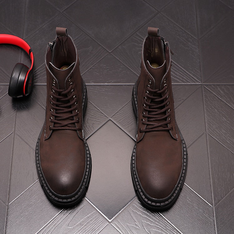 メンズ レジャー プラットフォーム ブーツ 牛革