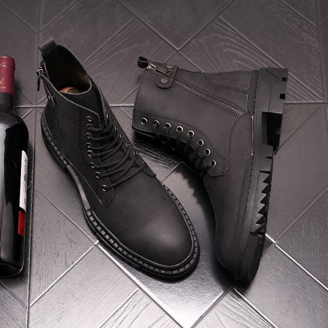 メンズ レジャー プラットフォーム ブーツ 牛革