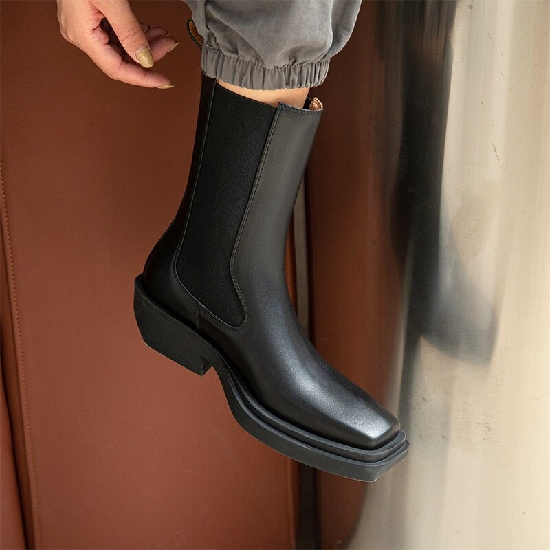 厚底ヒール レディースブーツ 冬 ハンドメイド