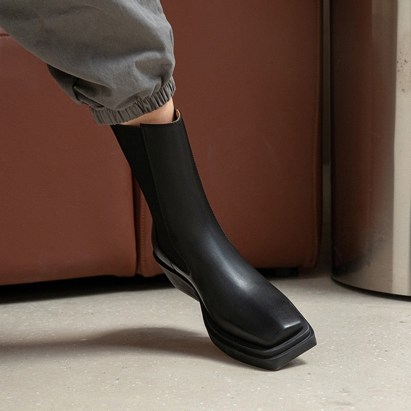 厚底ヒール レディースブーツ 冬 ハンドメイド