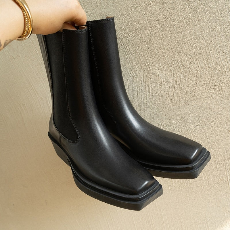 厚底ヒール レディースブーツ 冬 ハンドメイド