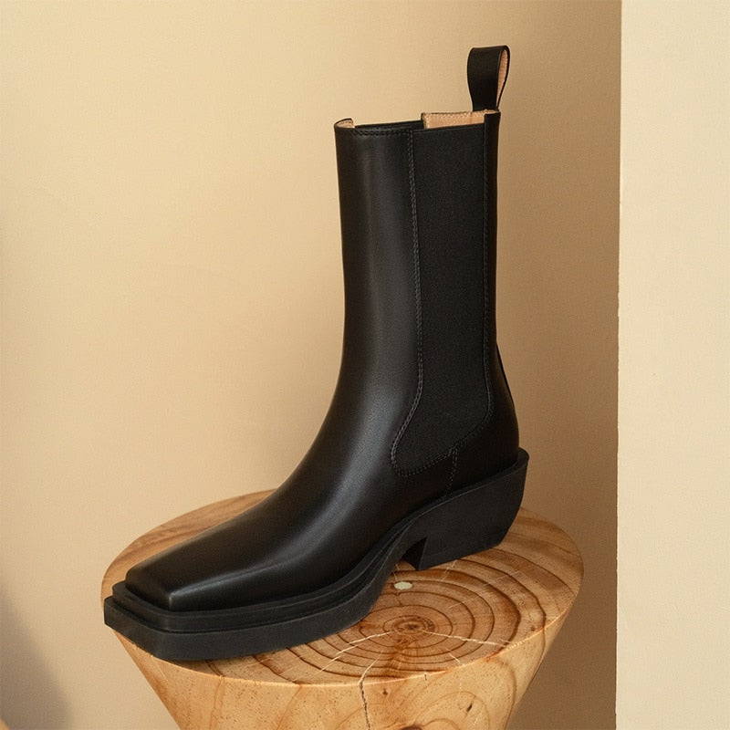 厚底ヒール レディースブーツ 冬 ハンドメイド