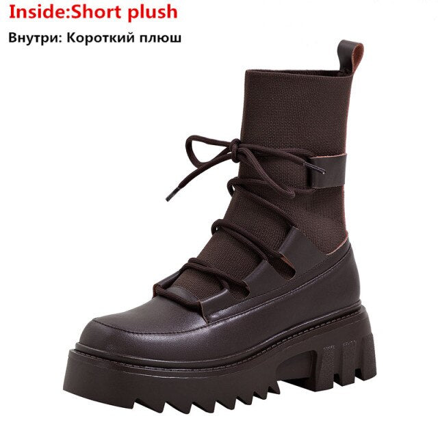 レースアップ アンクルブーツ プラットフォーム スクエアヒール 女性