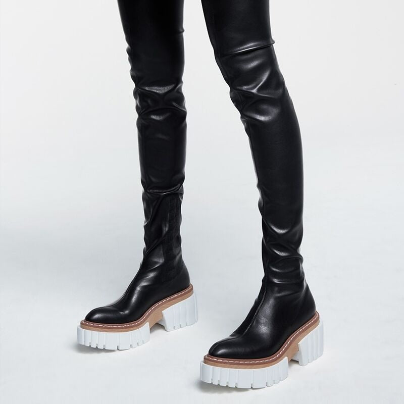 Women Square High Heels Thigh High Boots