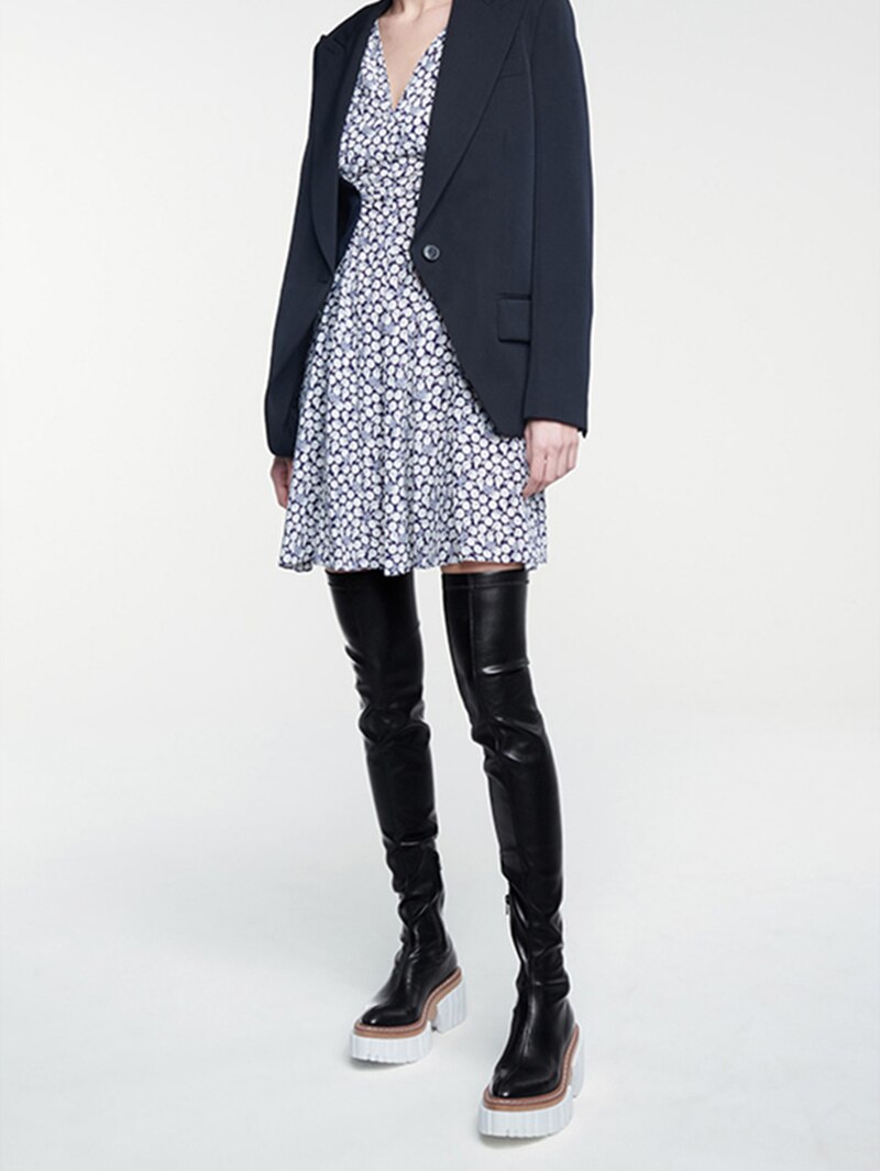 Women Square High Heels Thigh High Boots