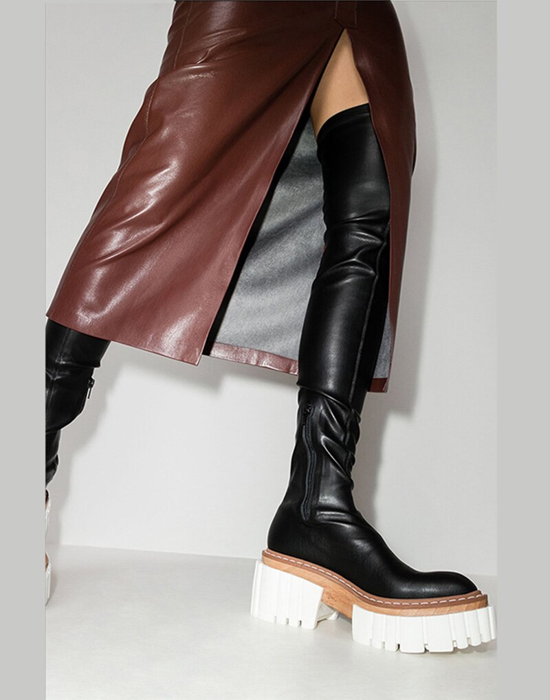 Women Square High Heels Thigh High Boots