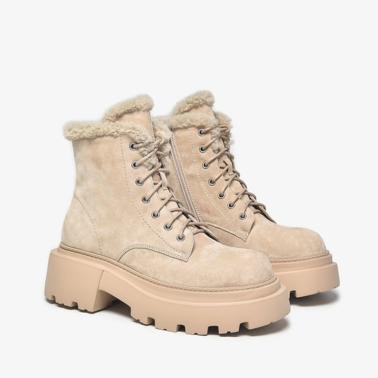 レディース キッズ スエード レザー アンクルブーツ 暖かいウールシューズ