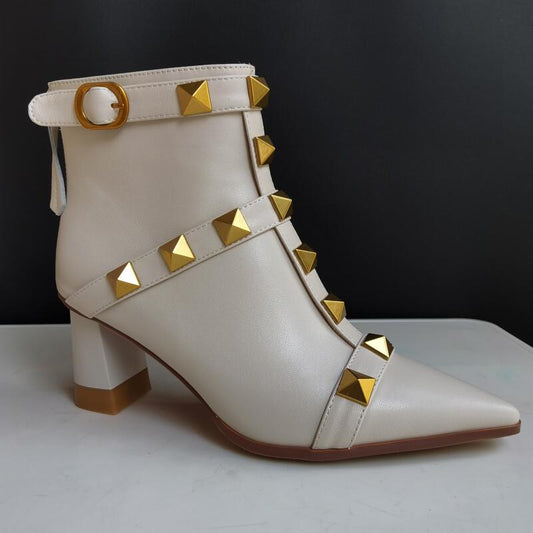 レディース 本革 厚底ヒール リベット ショートブーツ