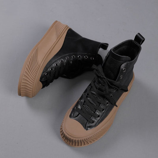 レディース ラウンドトゥ レースアップ コンサイス フラット ハンドメイド プラットフォーム ブーツ