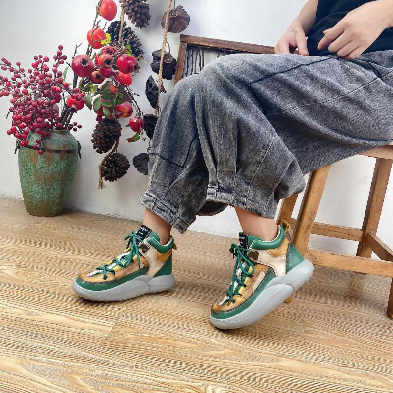Women Lace-up Mixed Colors Round Toe Boots