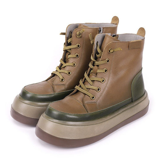 レディース レトロ ジップ ラウンドトゥ ミックスカラー ブーツ