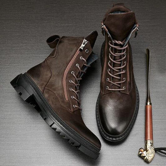 素敵なブーツ メンズ レトロ 本革 オートバイ ミッドカーフブーツ クールな男性 作業用 安全 ファッション 冬靴 US サイズ 10 