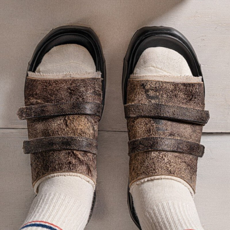 Mens  Cowhide Leather Slippers Outside Casual Shoes