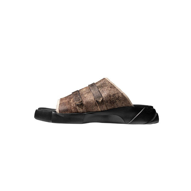 Mens  Cowhide Leather Slippers Outside Casual Shoes