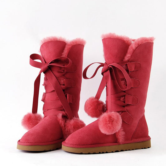 女性用本物のシープスキンレザースノーブーツ