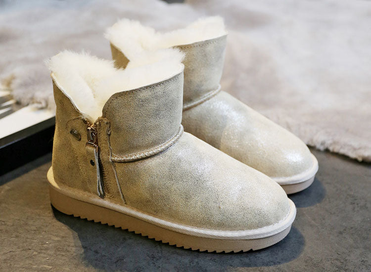 Natural Fur Genuine Leather Snow Boots Women Shoes