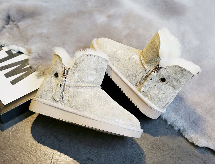 Natural Fur Genuine Leather Snow Boots Women Shoes