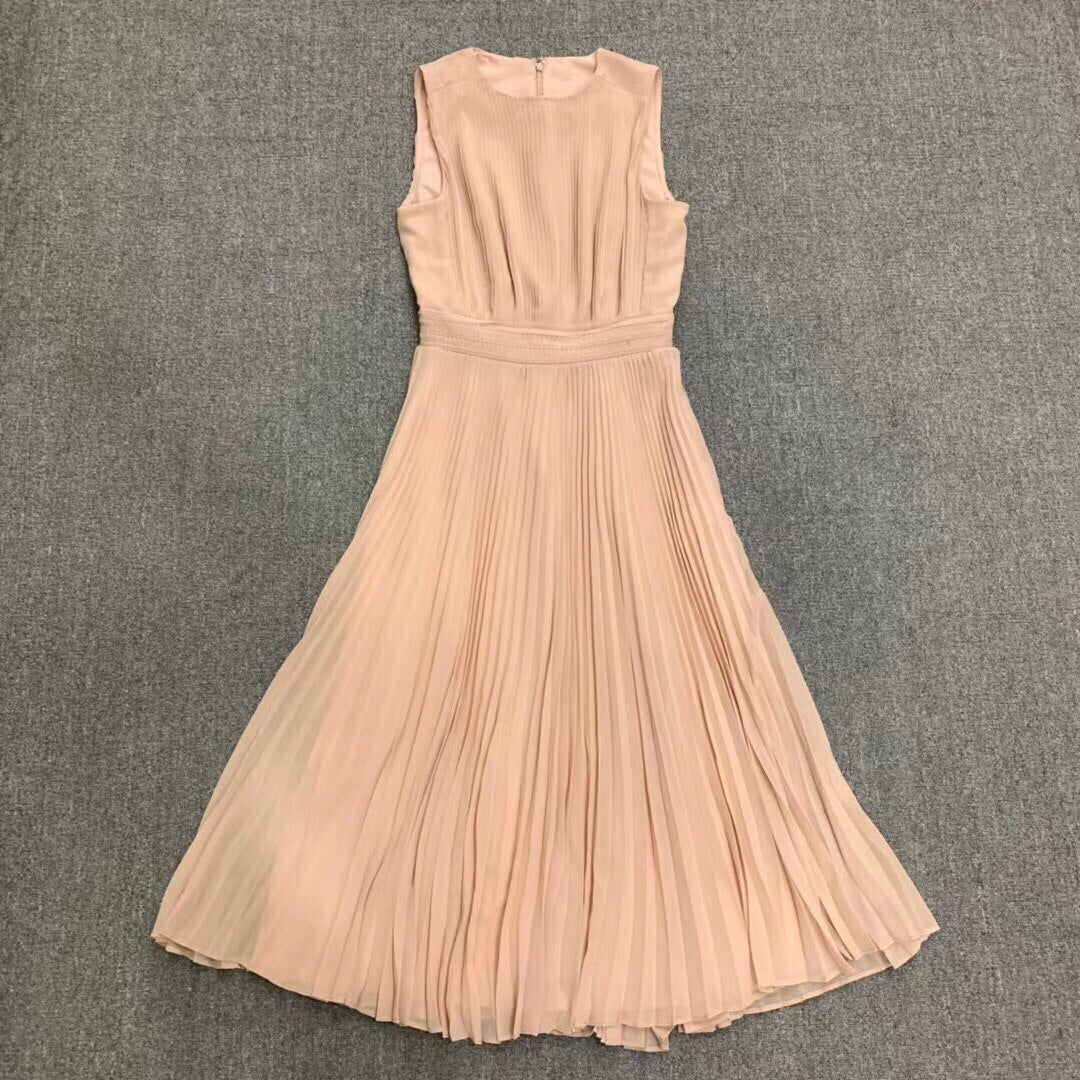 Lady Exquisite Pleated Sleeveless Vest High Waist Mid Dress