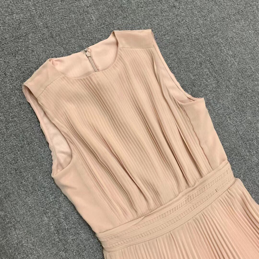Lady Exquisite Pleated Sleeveless Vest High Waist Mid Dress