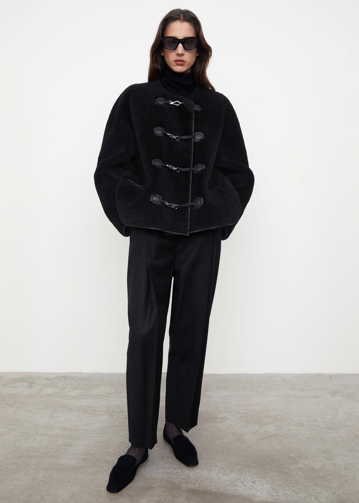 Round Neck Lamb Integrated Metal Buckle Short Coat