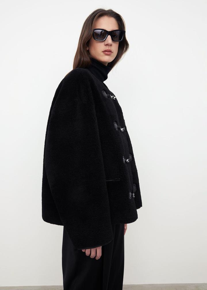 Round Neck Lamb Integrated Metal Buckle Short Coat