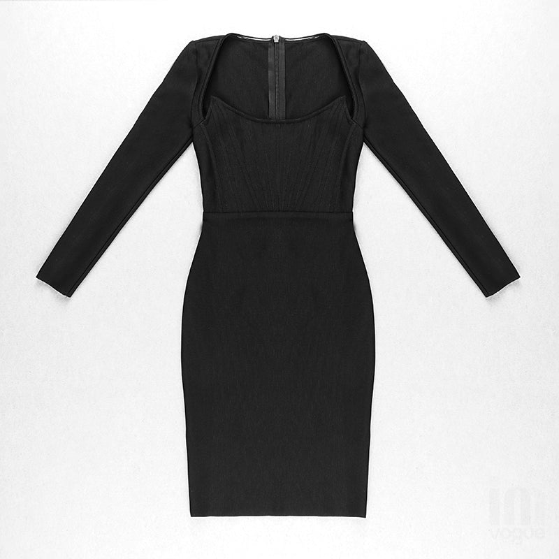 Black Grey Long Sleeve Bodycon Rayon Bandage Dress