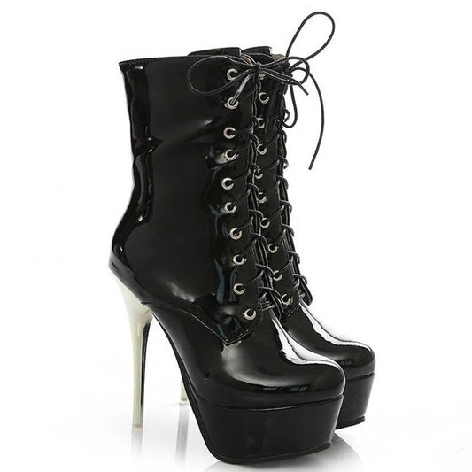 レディース スティレット ハイヒール レースアップ プラットフォーム クラブウェア シューズ