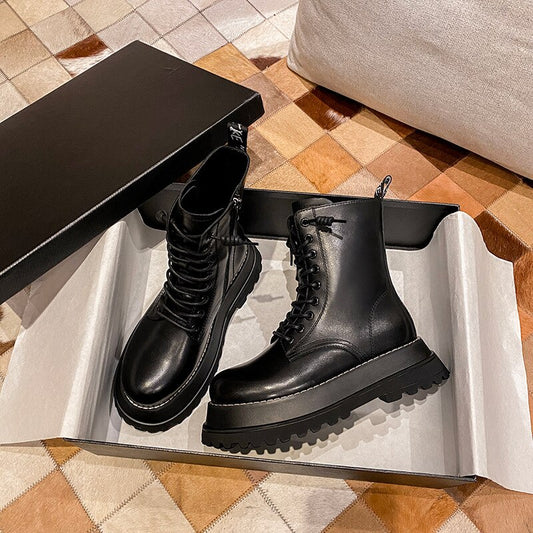 英国スタイルのプラットフォーム厚ヒールチェルシーブーツレディース