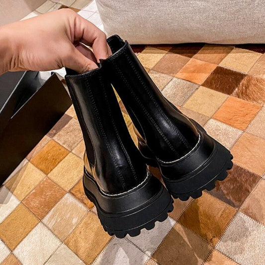 英国スタイルのプラットフォーム厚ヒールチェルシーブーツレディース