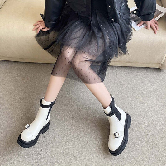 ラウンドトゥ 厚底 プラットフォーム アンクルブーツ レディース