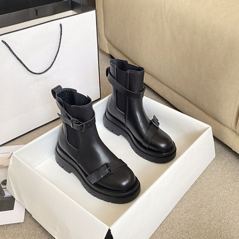 Round Toe Thick Bottom Platform Ankle Boots Female