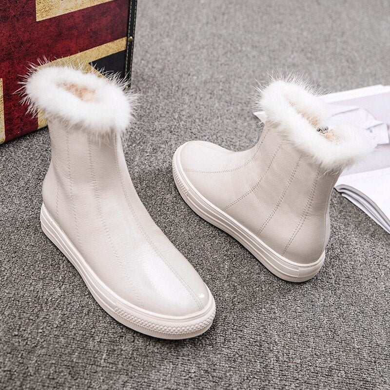 冬用レディースパテントレザーフリース裏地スノーブーツ