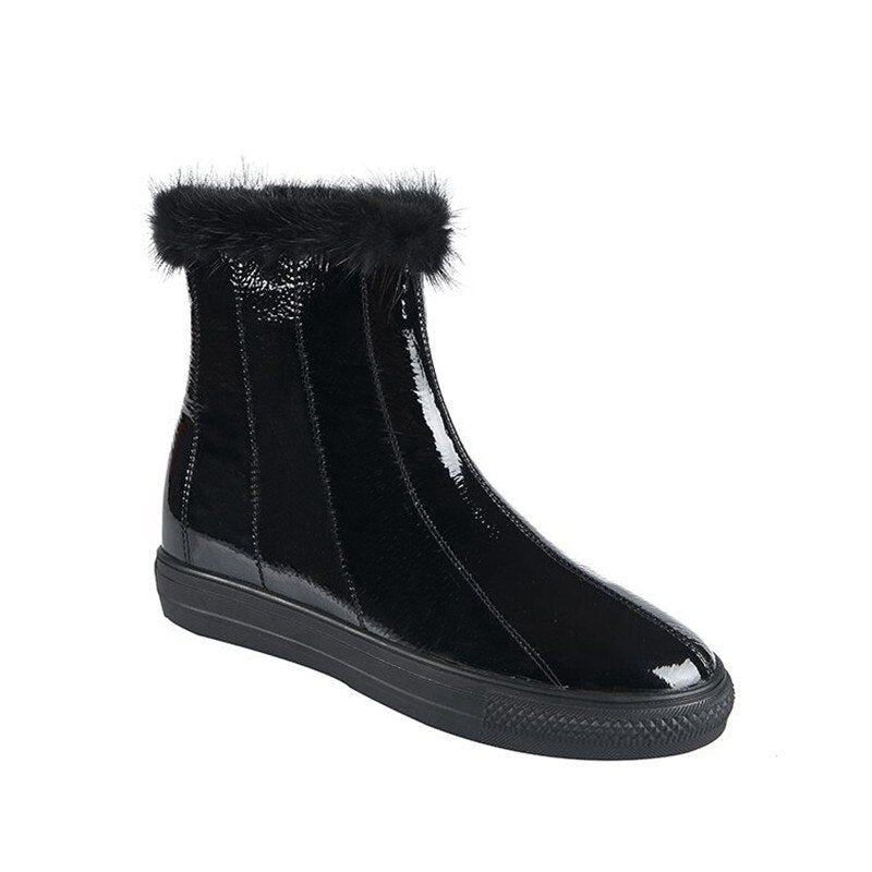 Winter Ladies Patent Leather Fleece Lining Snow Boots