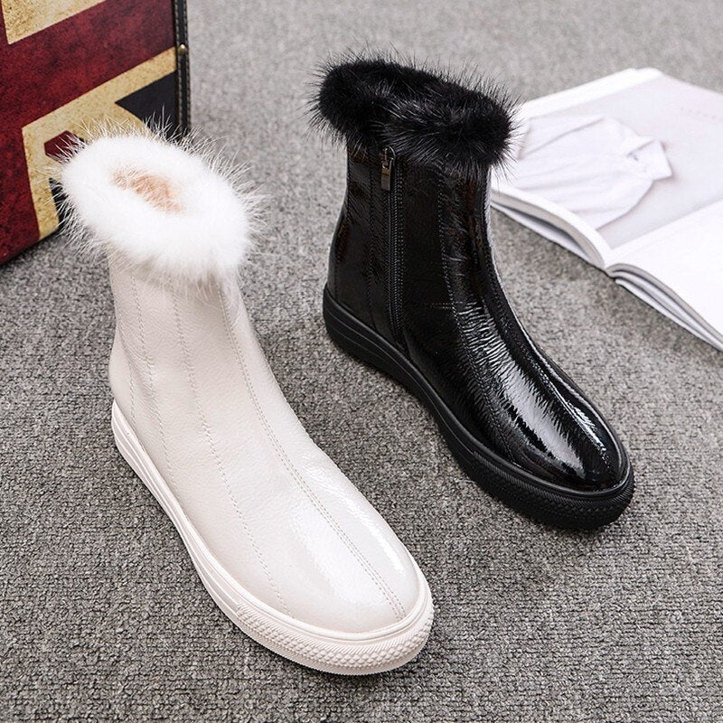 Winter Ladies Patent Leather Fleece Lining Snow Boots
