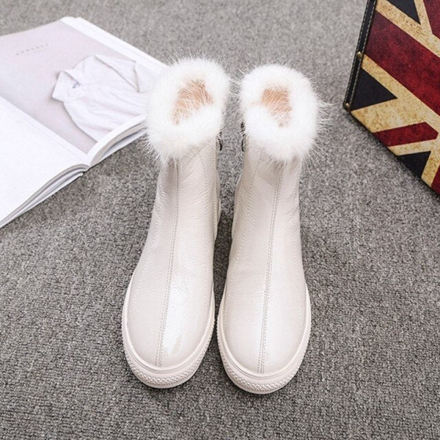 冬用レディースパテントレザーフリース裏地スノーブーツ