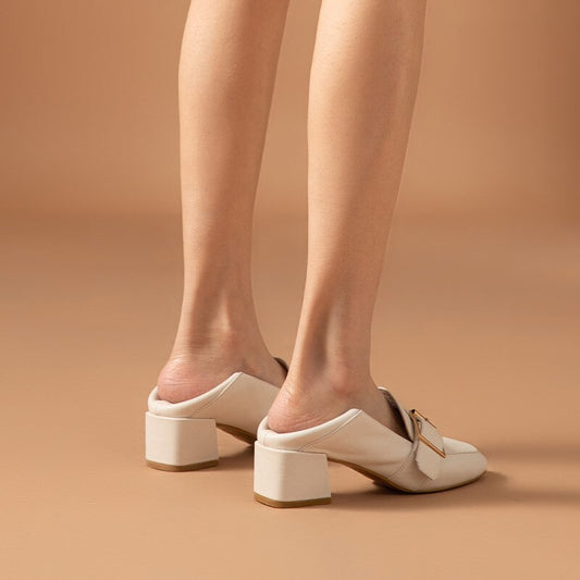 Women Cow Leather Thick Heel Office Lady Shoes