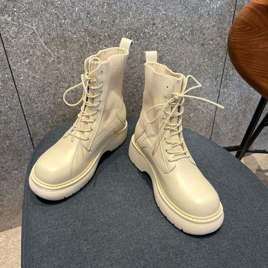 女性用厚底アンクルブーツ パッチワーク安全靴