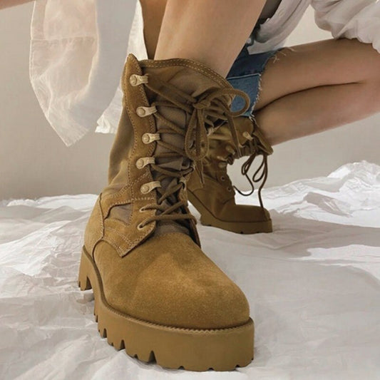 Winter Women Cow Suede Leather Military Ankle Boots