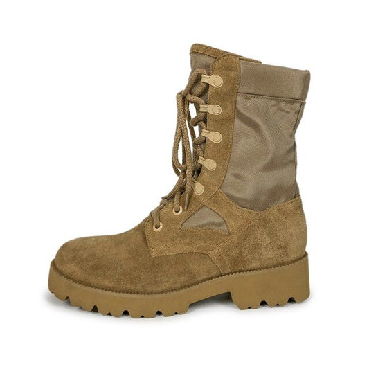 冬用レディース牛スエードレザーミリタリーアンクルブーツ