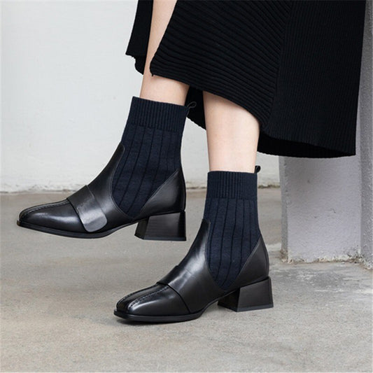Block Heels Ankle Boots Ladies Slip On Loafers Office Work Shoes