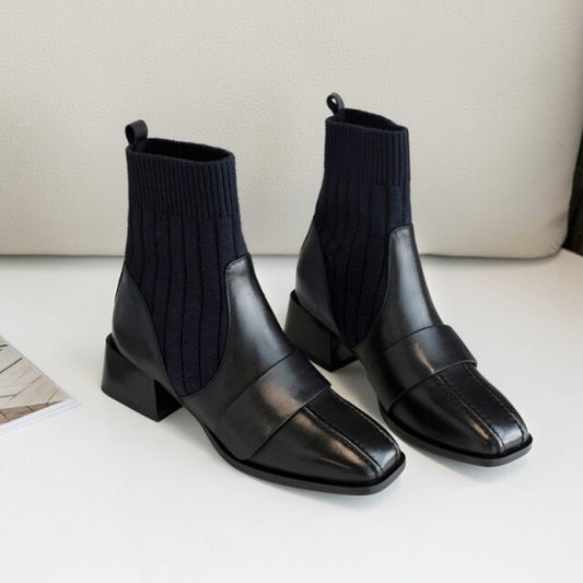 ブロックヒール アンクルブーツ レディース スリッポン ローファー オフィス ワークシューズ