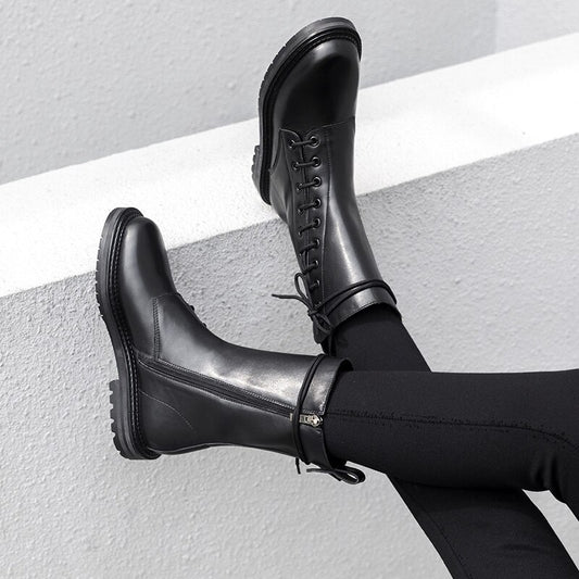 女性用プラットフォーム ブリティッシュスタイル ナイト アンクルブーツ