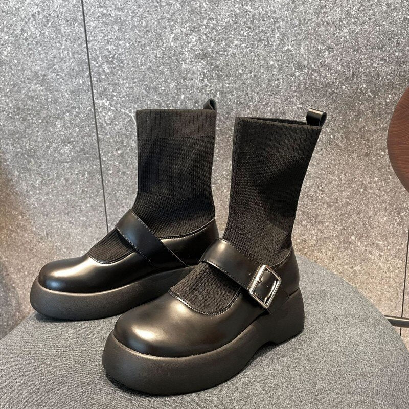 Women Vintage Thick Platform Socks Boots